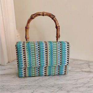 Mini Green and Blue Bag with Cane Handle